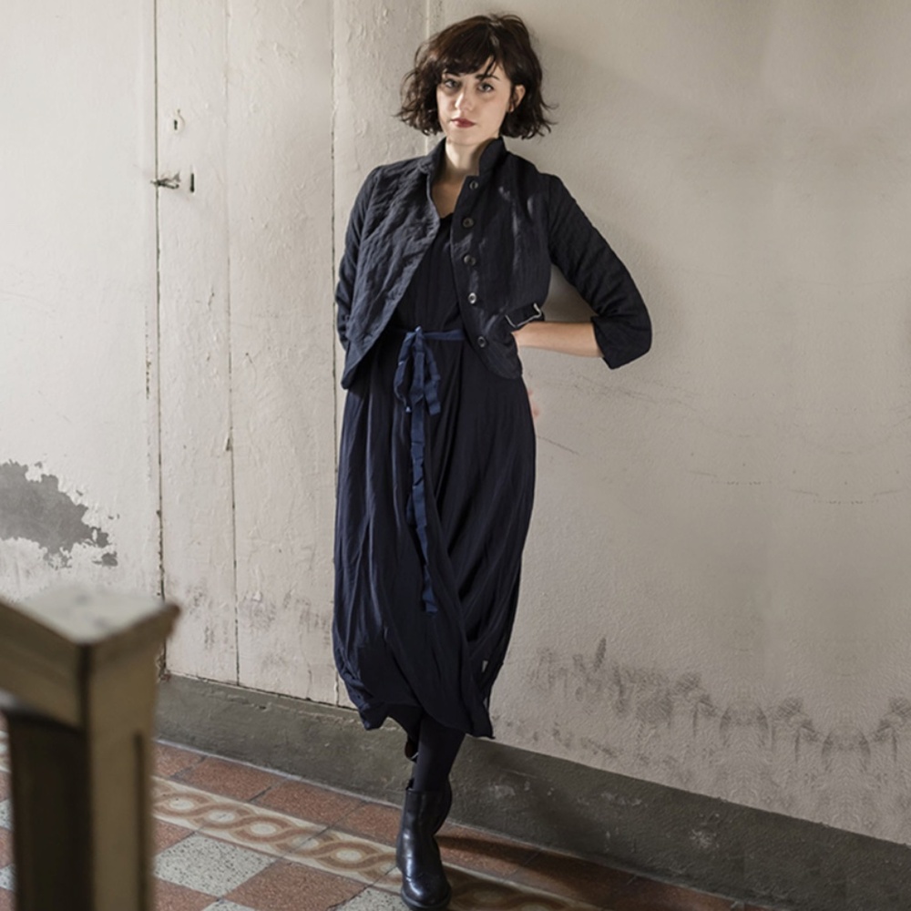 H+ HANNOH WESSEL Silk Georgette Crepe Dress in Deep Taupe Cotton Lining Italy 40